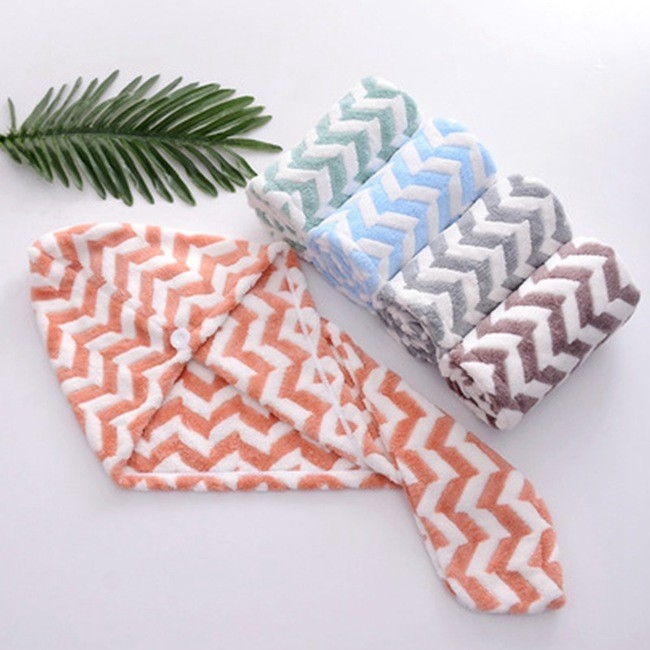 Special Stripes 500gsm Microfiber Turban Towel Water Absorbent Fluffy Coral Fleece